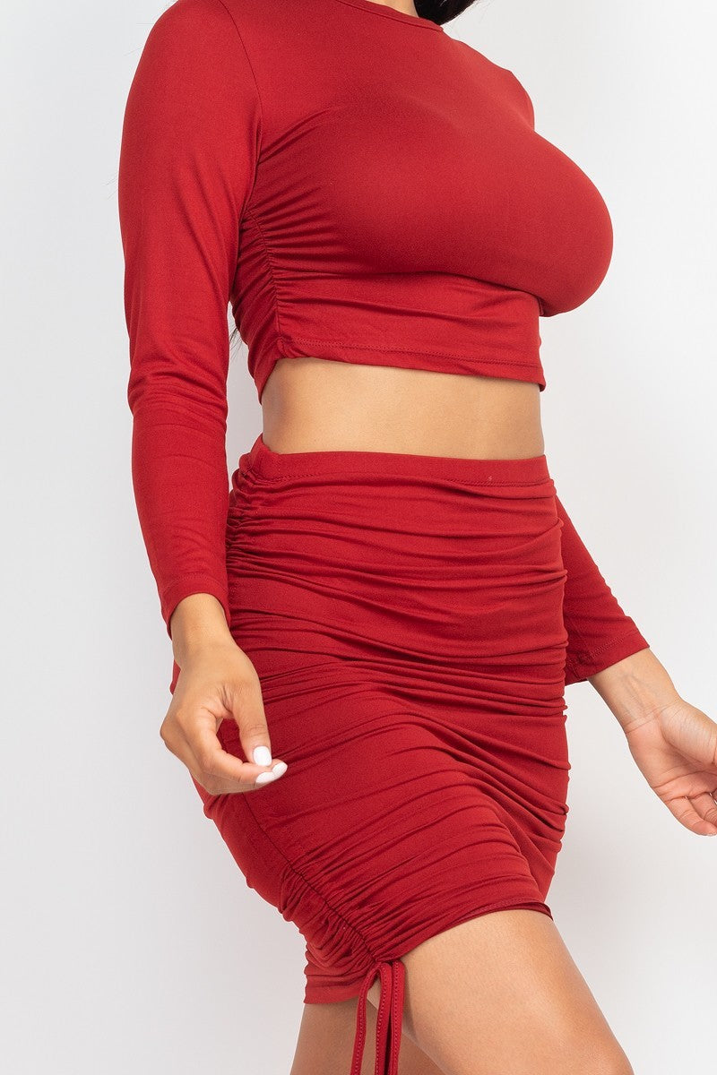 Ruched Drawstring Skirt Set