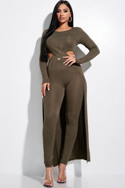 Long Sleeve Crossed Over Long Top And Leggings Set