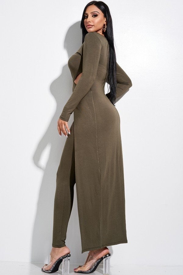 Long Sleeve Crossed Over Long Top And Leggings Set