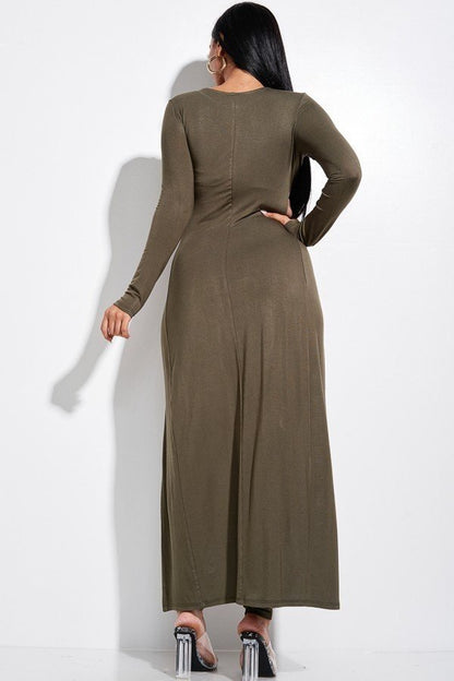 Long Sleeve Crossed Over Long Top And Leggings Set