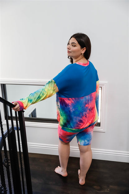 Curvy Rainbow Tie-dye Biker Matching Set