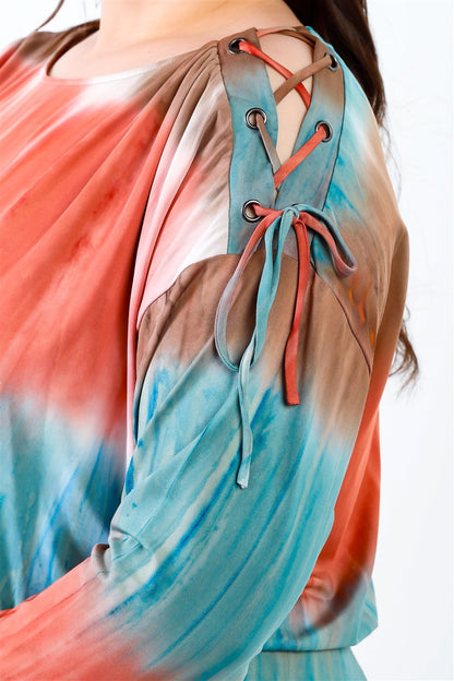 Curvy Tie-dye Lace Up Shoulder Details Jumpsuit