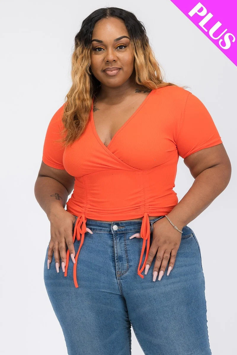 Plus Ruched Drawstring Top