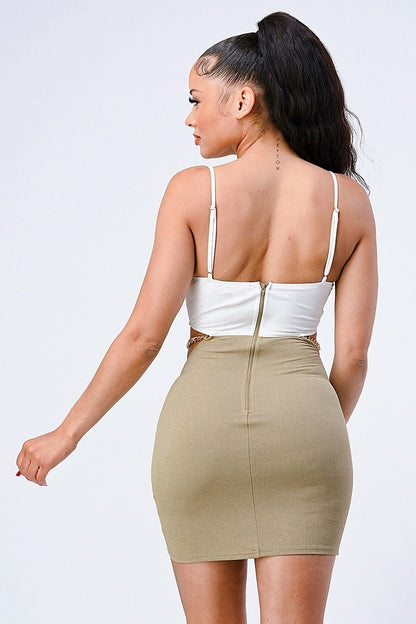 Bralette Side Cutout With Gold Chain Bodycon Mini Dress