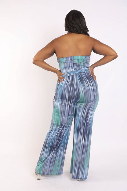 Blue Sky Wide Leg Tube Jumpsuit With Self Belt