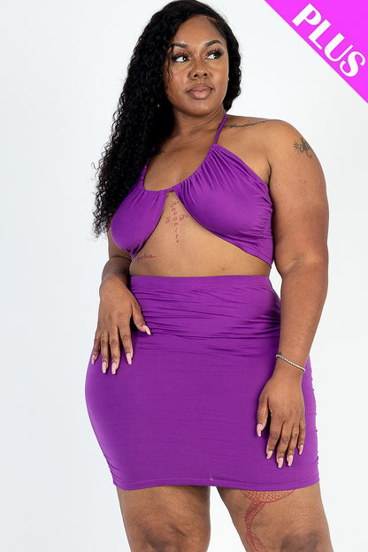 Curvy Crisscross Halter Top & Ruched Mini Skirt Set