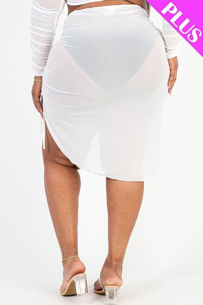 Plus See Through Drawstring Ruched Skirt