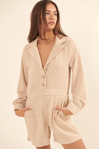 Half Button Up Woven Corduroy Romper