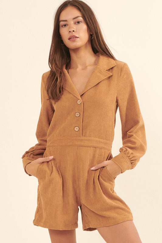 Half Button Up Woven Corduroy Romper