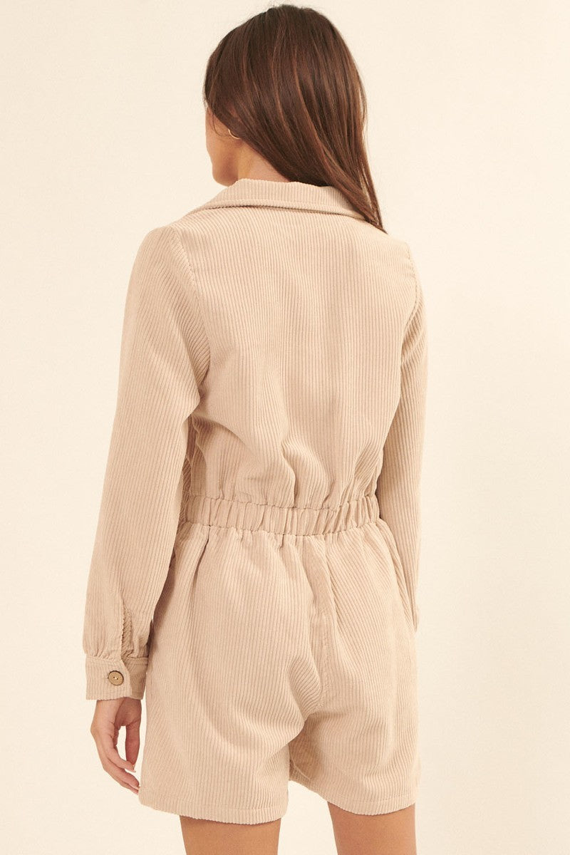 Half Button Up Woven Corduroy Romper