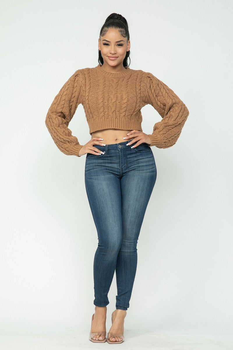 Cable Knitted Crop Top Sweater