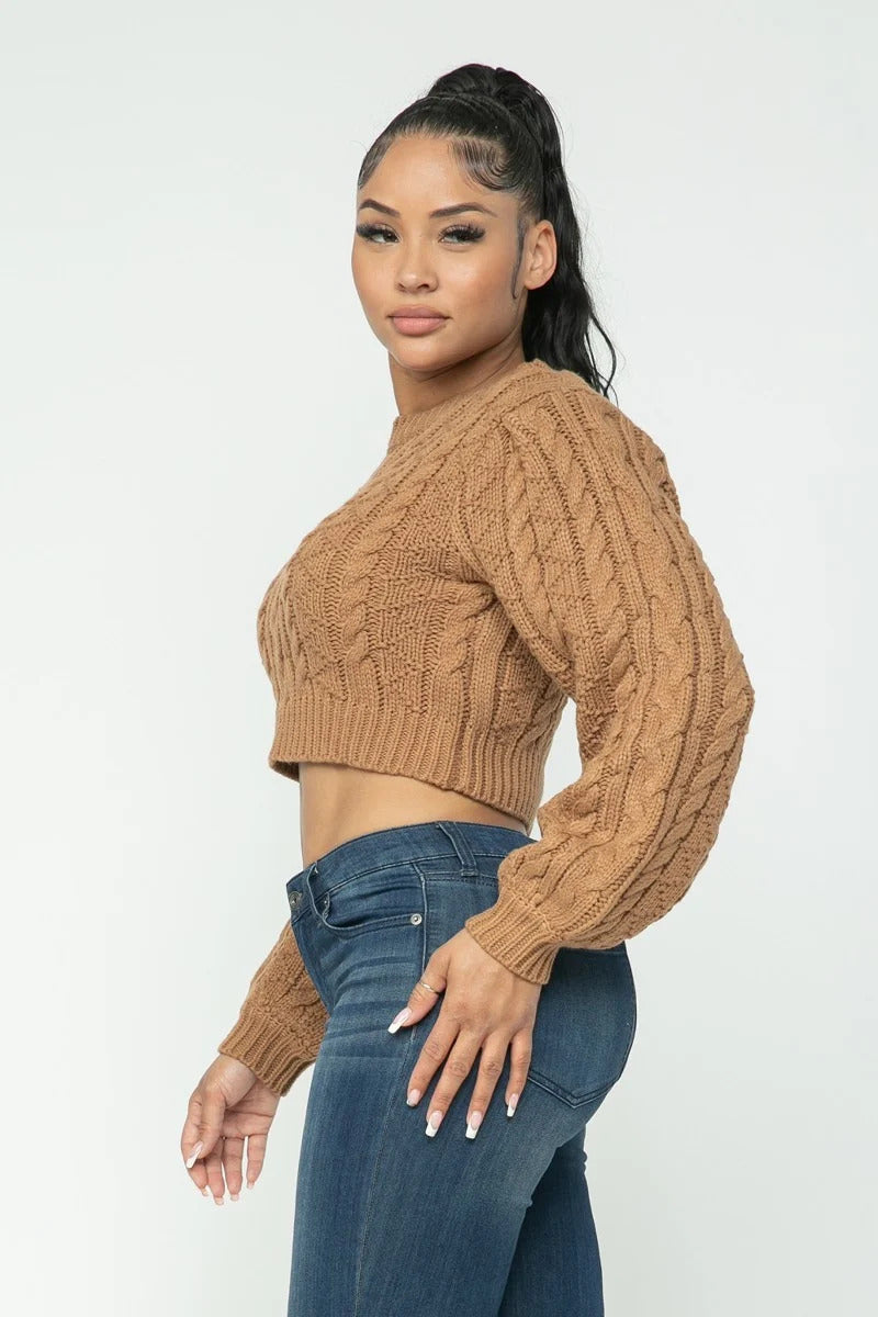 Cable Knitted Crop Top Sweater