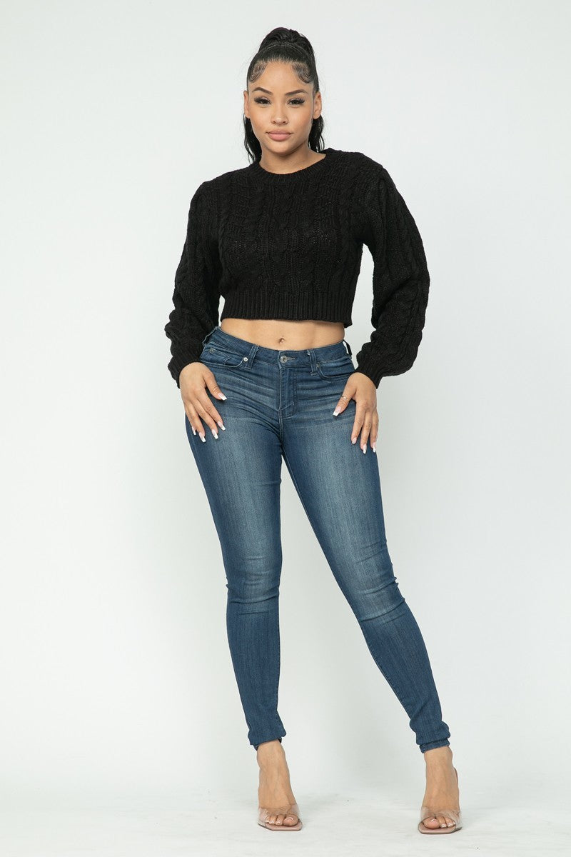 Cable Knitted Crop Top Sweater