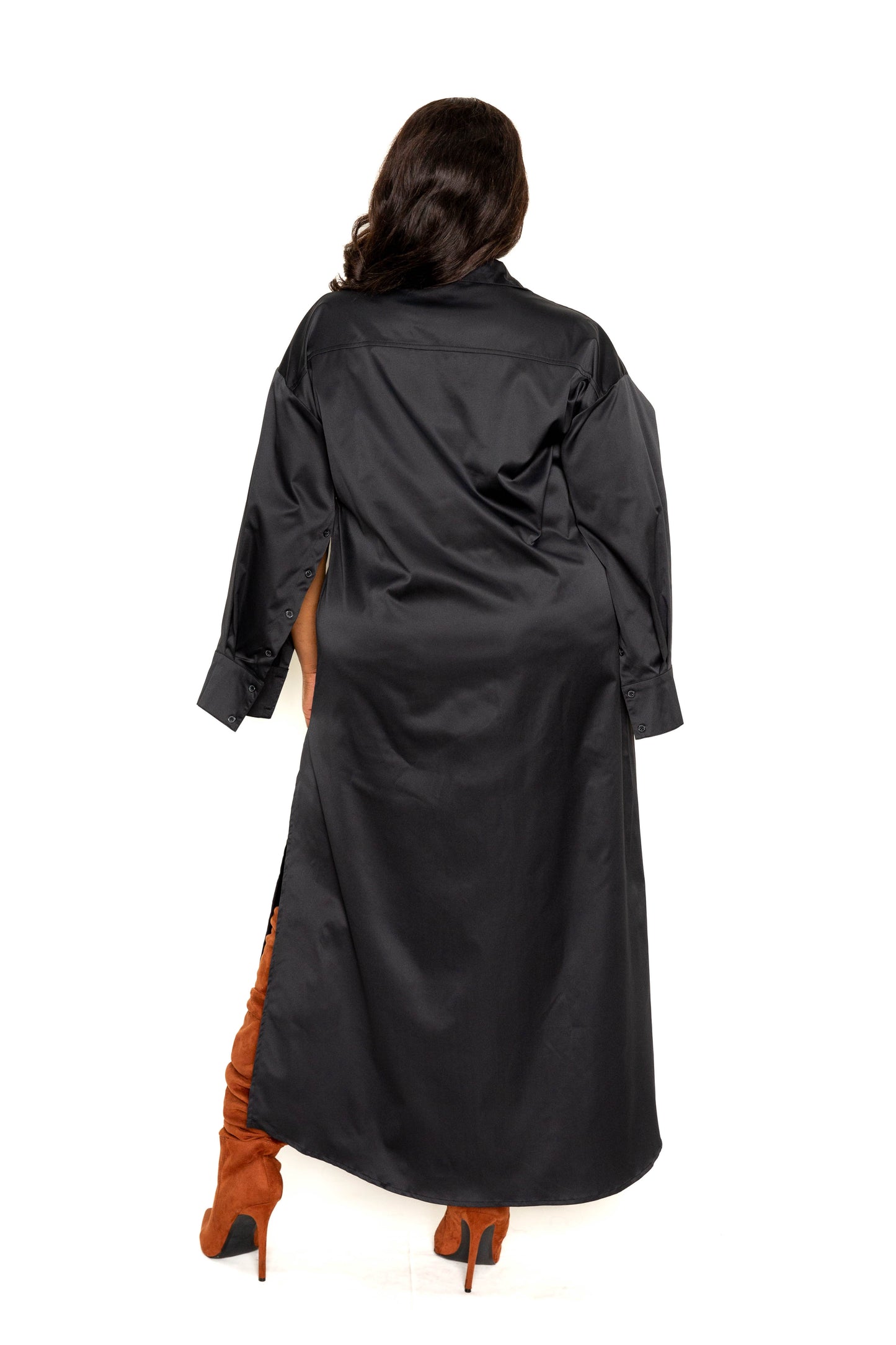 Button Down Cape Sleeve Shirt Dress