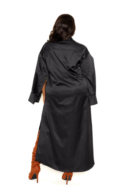 Button Down Cape Sleeve Shirt Dress