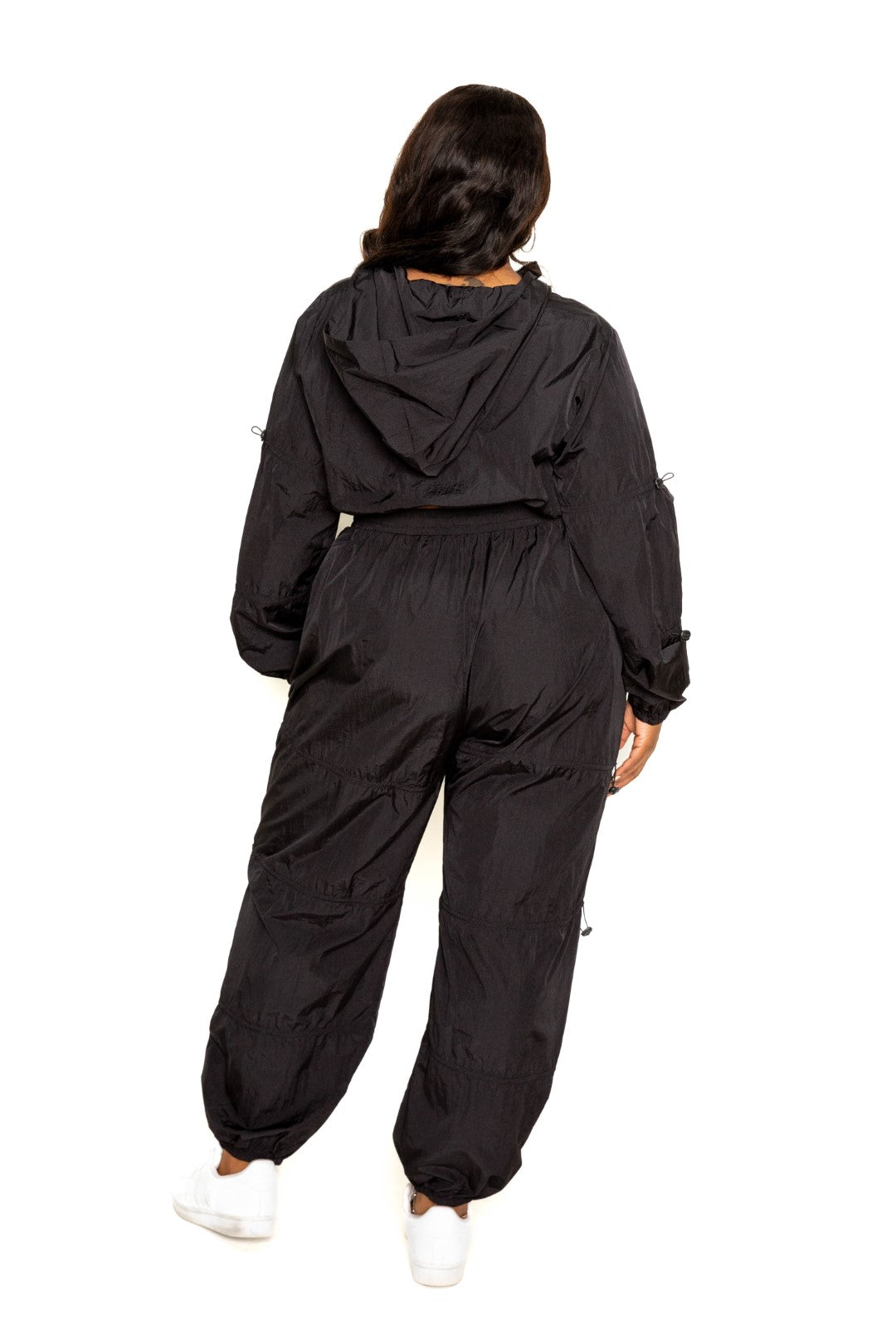 Curvy Zip up Windbreaker Matching Crop Top and Pants Set