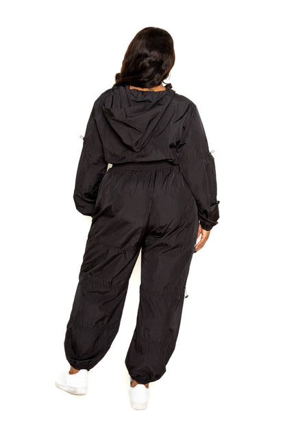 Curvy Zip up Windbreaker Matching Crop Top and Pants Set