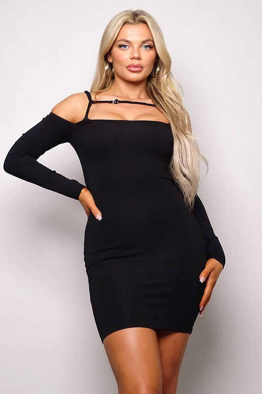 Cold Shoulder Front Strap Mini Dress