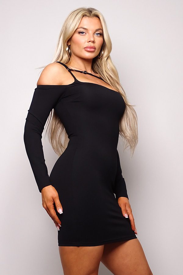 Cold Shoulder Front Strap Mini Dress