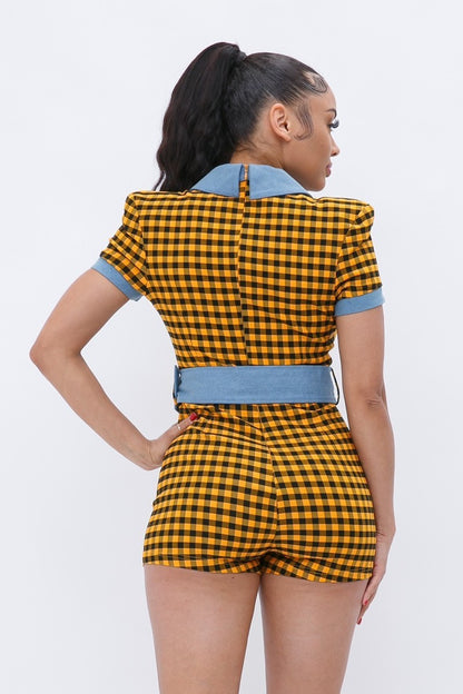 Plaid/ Denim Mini Casual Romper