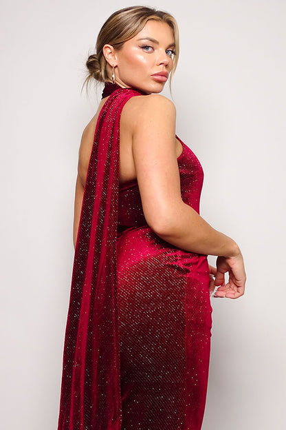 One Sleeve Glitter Velvet Jumpsuit