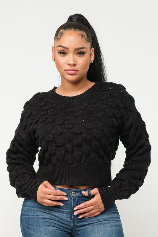 Soft Round Neck Puff Sweater Top