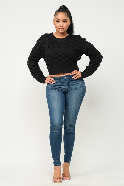 Soft Round Neck Puff Sweater Top