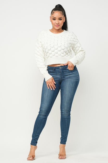 Soft Round Neck Puff Sweater Top