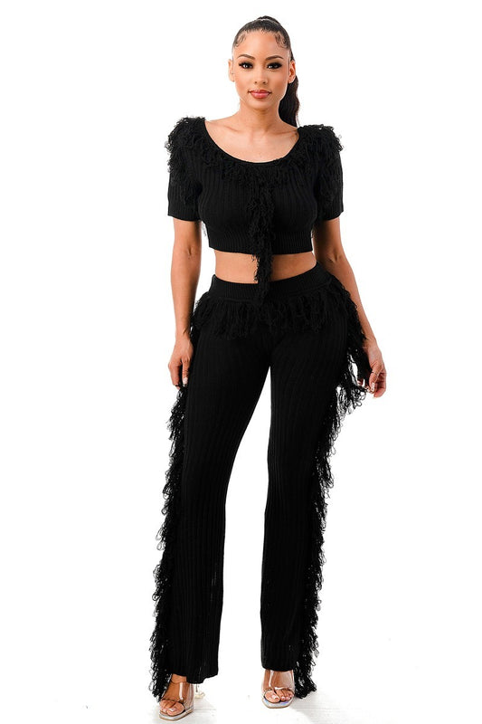 Party Time Black Fringe Pants Set