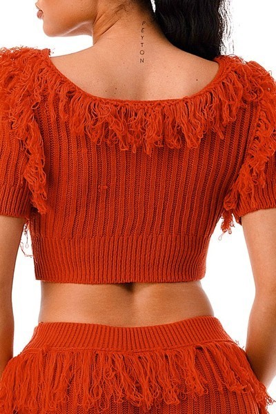 Party Time Solid Rust Fringe Pants Set