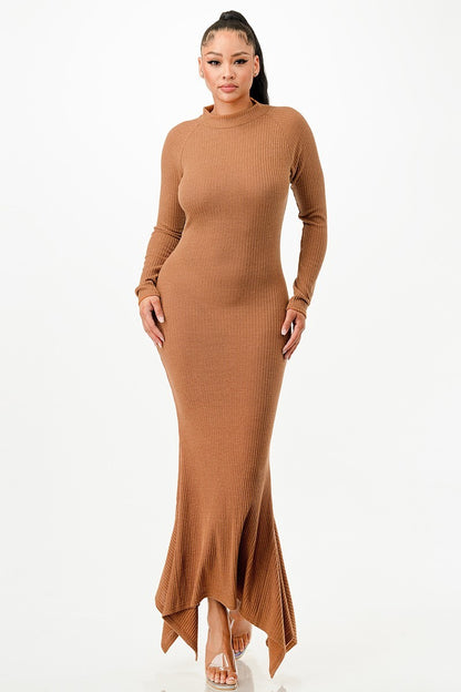 Mermaid Long Sleeve Wool Long Dress