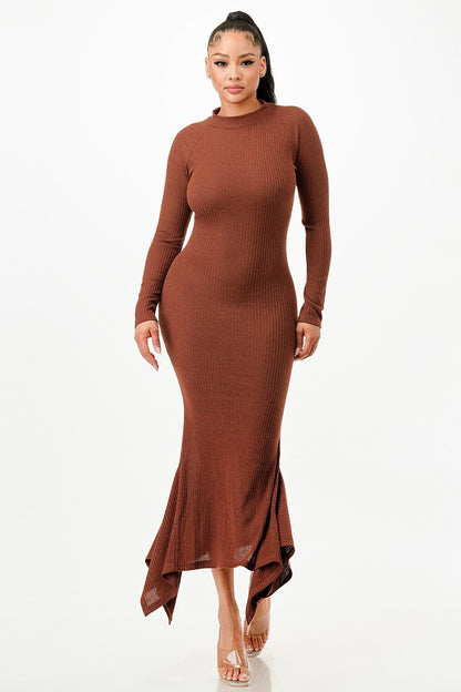 Mermaid Long Sleeve Wool Long Dress