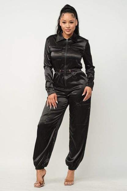 Zipper Pockets Top & Pants Jumpsuit