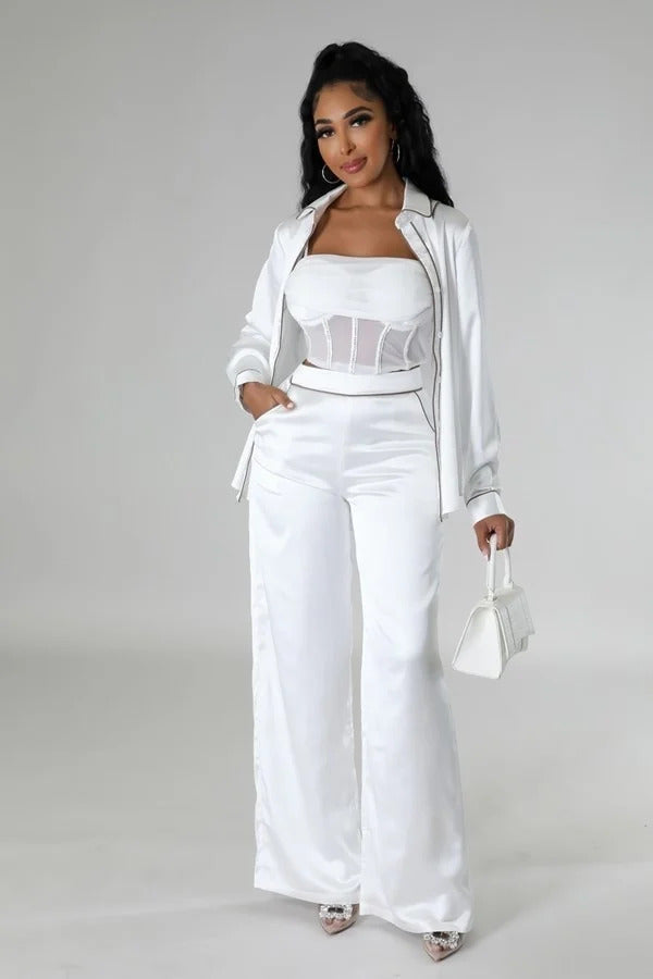 Button Up Tunic Top and Pants Two Piece Set