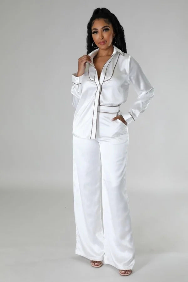 Button Up Tunic Top and Pants Two Piece Set
