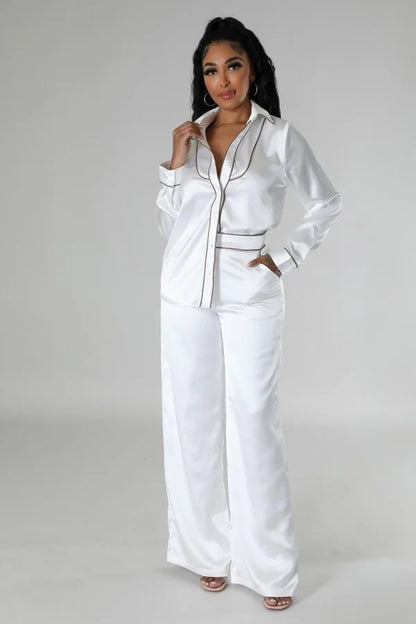 Button Up Tunic Top and Pants Two Piece Set