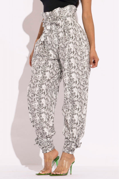 Printed Snake Skin Paper Bag Style Pants