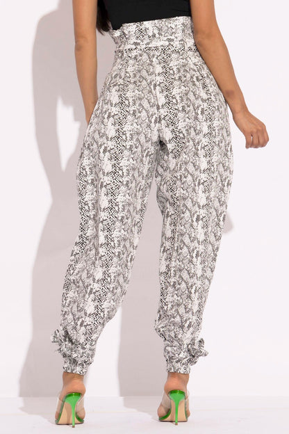 Printed Snake Skin Paper Bag Style Pants