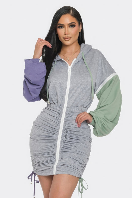 Detachable Hooded Long Sleeve Dress