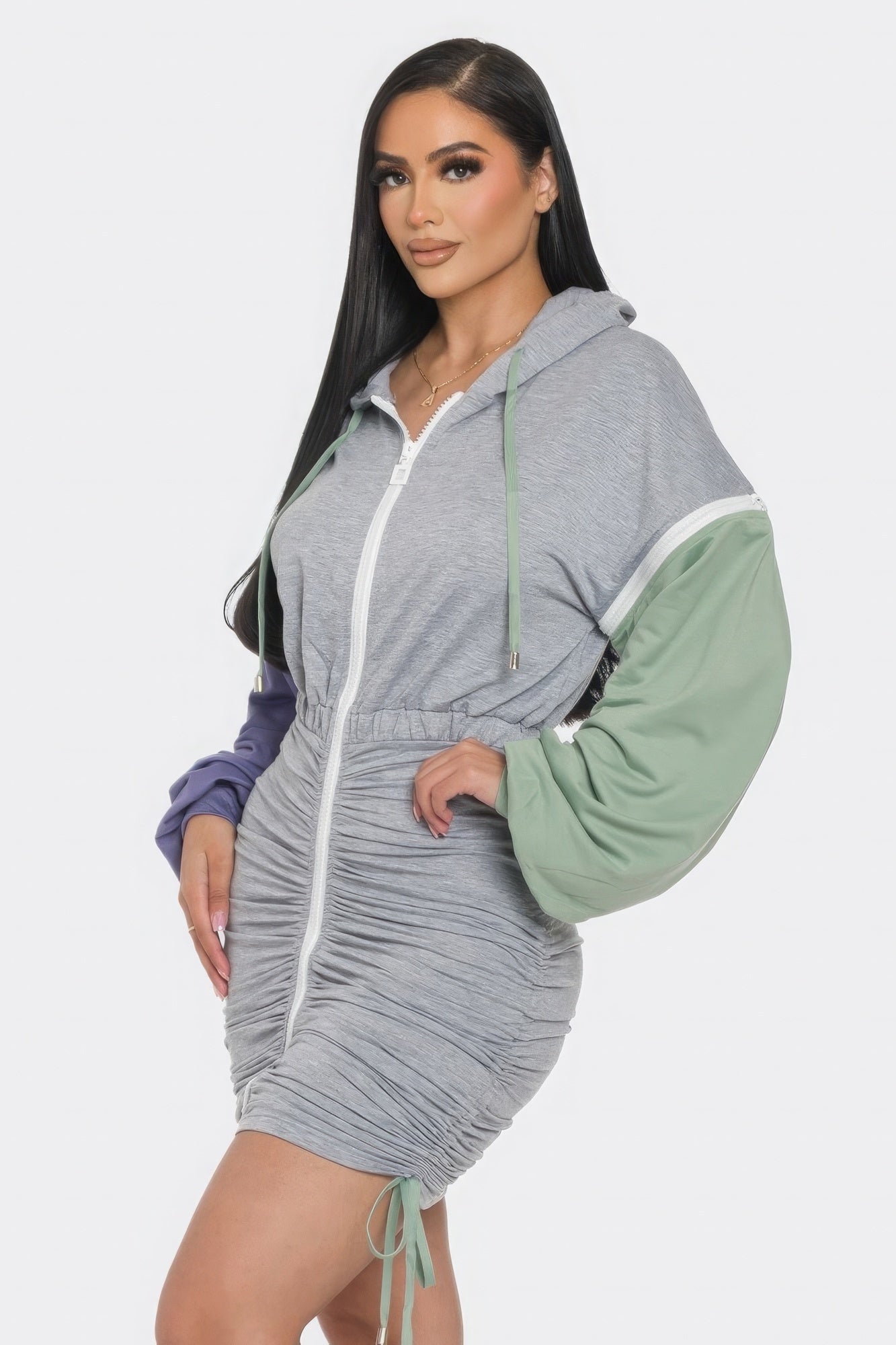 Detachable Hooded Long Sleeve Dress