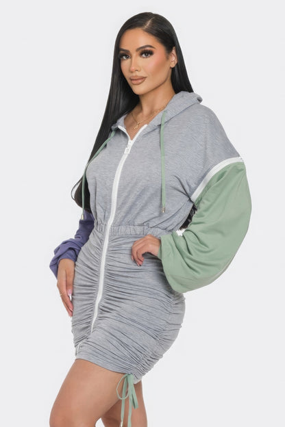 Detachable Hooded Long Sleeve Dress