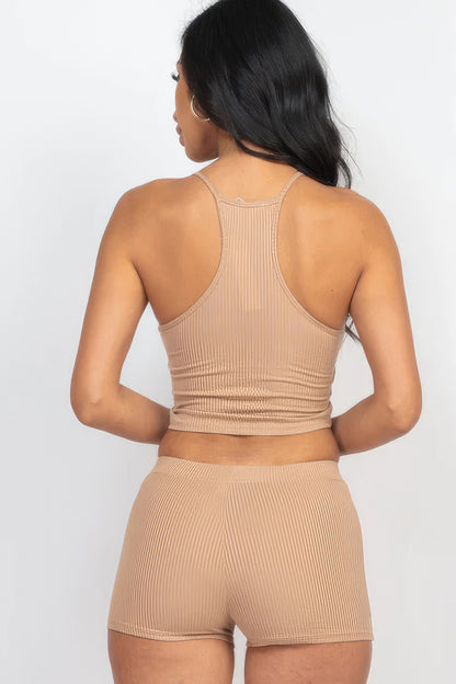 Ribbed Crop Shorts Set