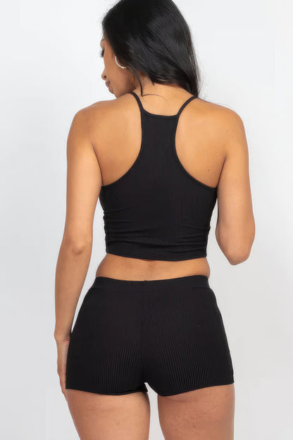 Ribbed Crop Shorts Set