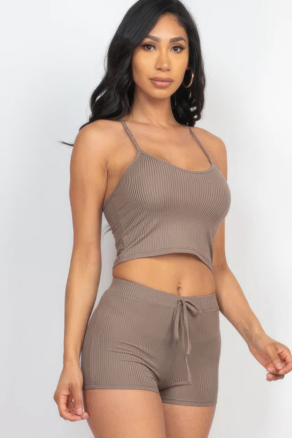 Ribbed Crop Shorts Set