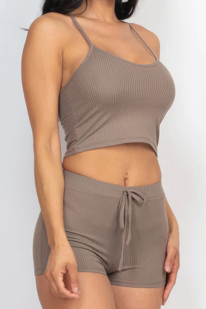 Ribbed Crop Shorts Set