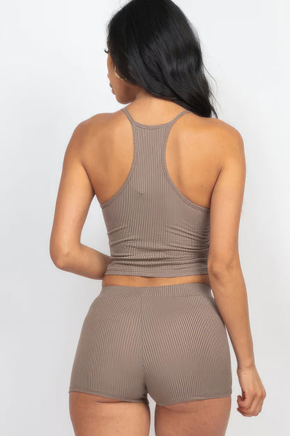 Ribbed Crop Shorts Set