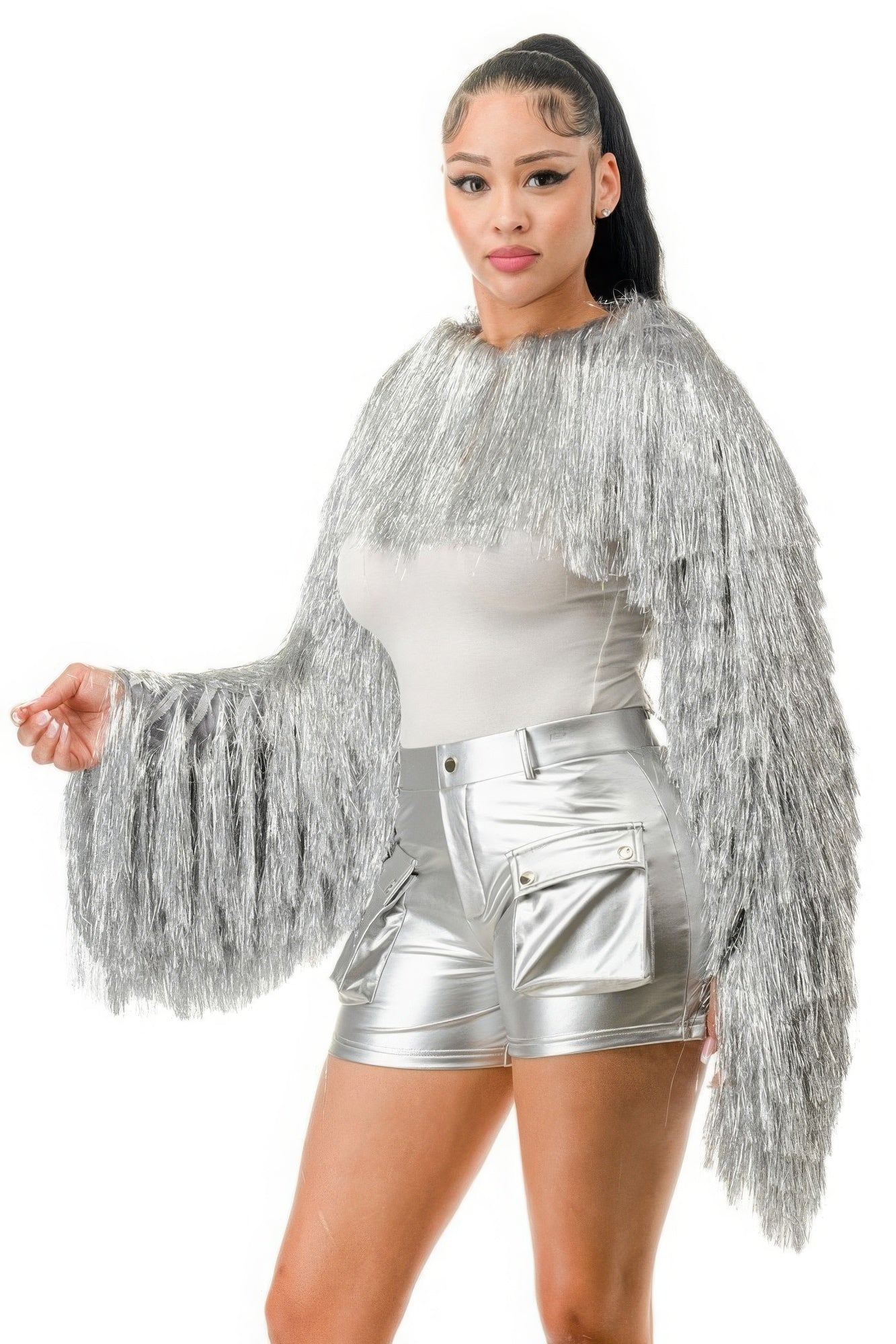 Tinsel Bolero Half Top with Long Sleeves