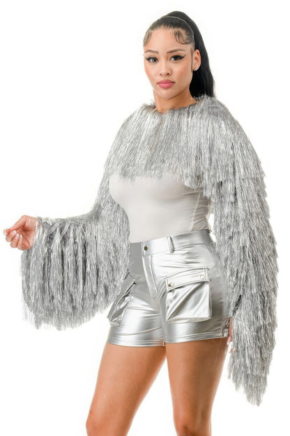 Tinsel Bolero Half Top with Long Sleeves