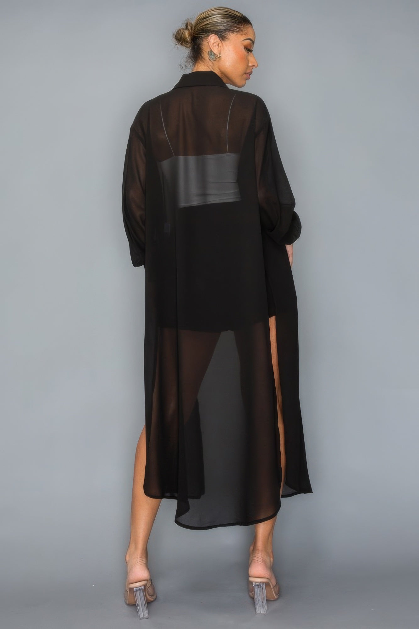 Chiffon Long Top With Short Set