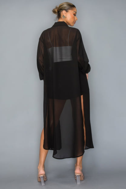 Chiffon Long Top With Short Set